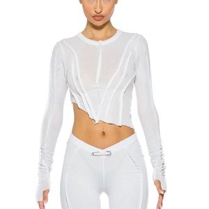 ASYMMETRIC LONG SLEEVE TEE IN WHITE RIB